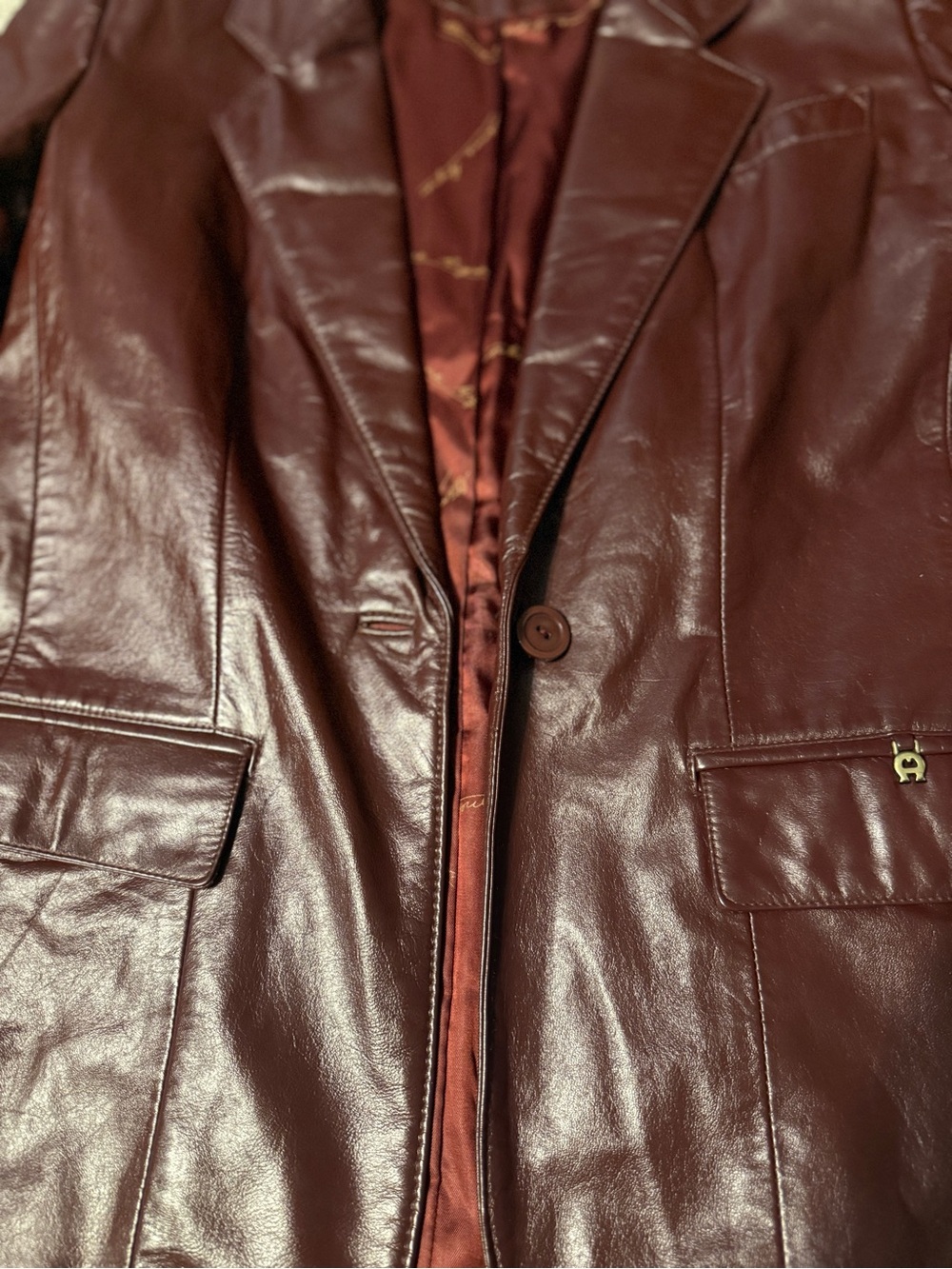 Etienne Aigner Burgundy Leather Blazer 6 - Picture 9 of 15